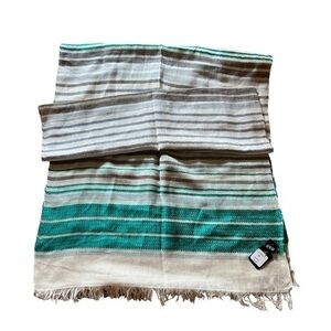NWT Asian Eye “Laredo” Light Cotton Striped Scarf, Aqua white Blue Gray